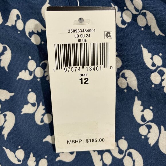 NEW Lauren Ralph Lauren Womens 12 One-Shoulder Midi Dress Blue & White Printed - Picture 6 of 11